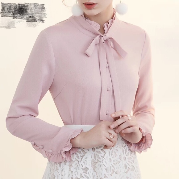lilac ruffle blouse